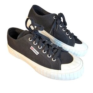 Superga 2630 Stripe Casual Sneaker Black/White Y2k Streetwear Size 6.5 M
